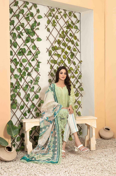 Tawakkal Fabrics 3 Piece Stitched Fancy Heavy Schiffli Embroidered Lawn Suit - D-2549