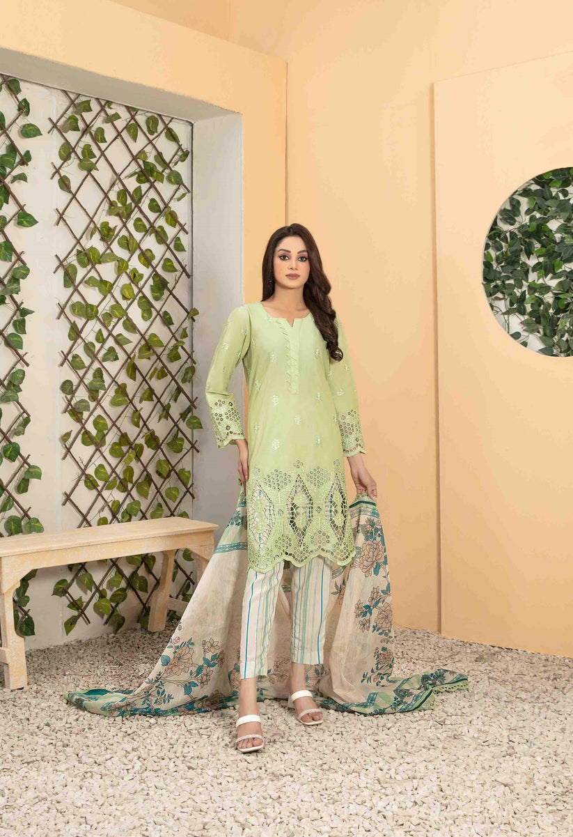 Tawakkal Fabrics 3 Piece Stitched Fancy Heavy Schiffli Embroidered Lawn Suit - D-2549