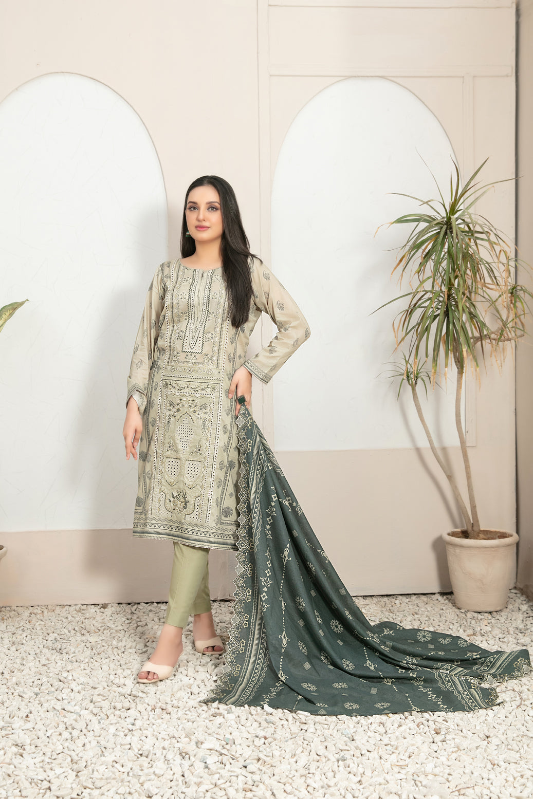 Tawakkal Fabrics 3 Piece Stitched Embroidered Digital Printed Lawn Suit - D-2777