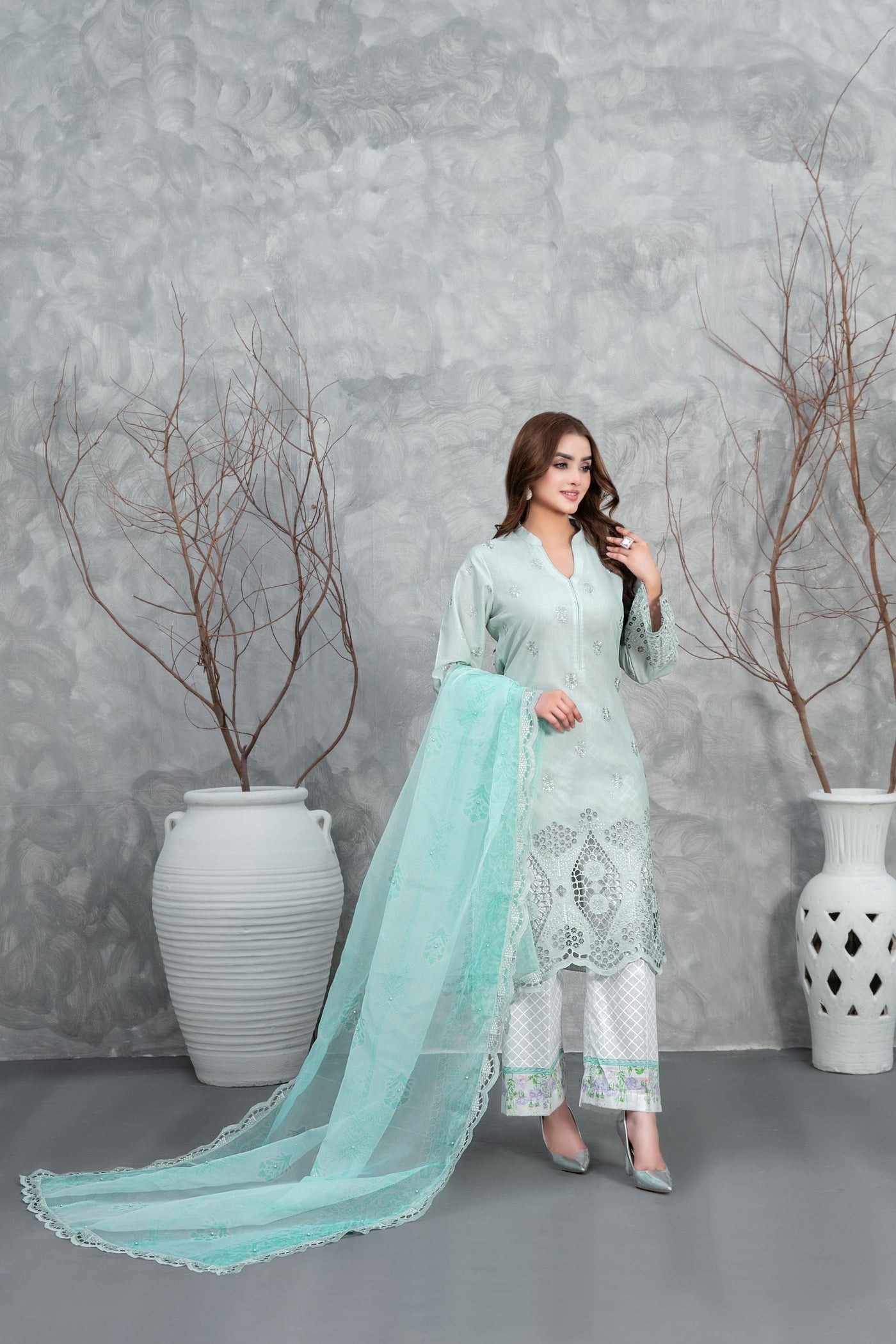 Tawakkal Fabrics 3 Piece Stitched Heavy Schiffli Embroidered Lawn Suit - D-2929