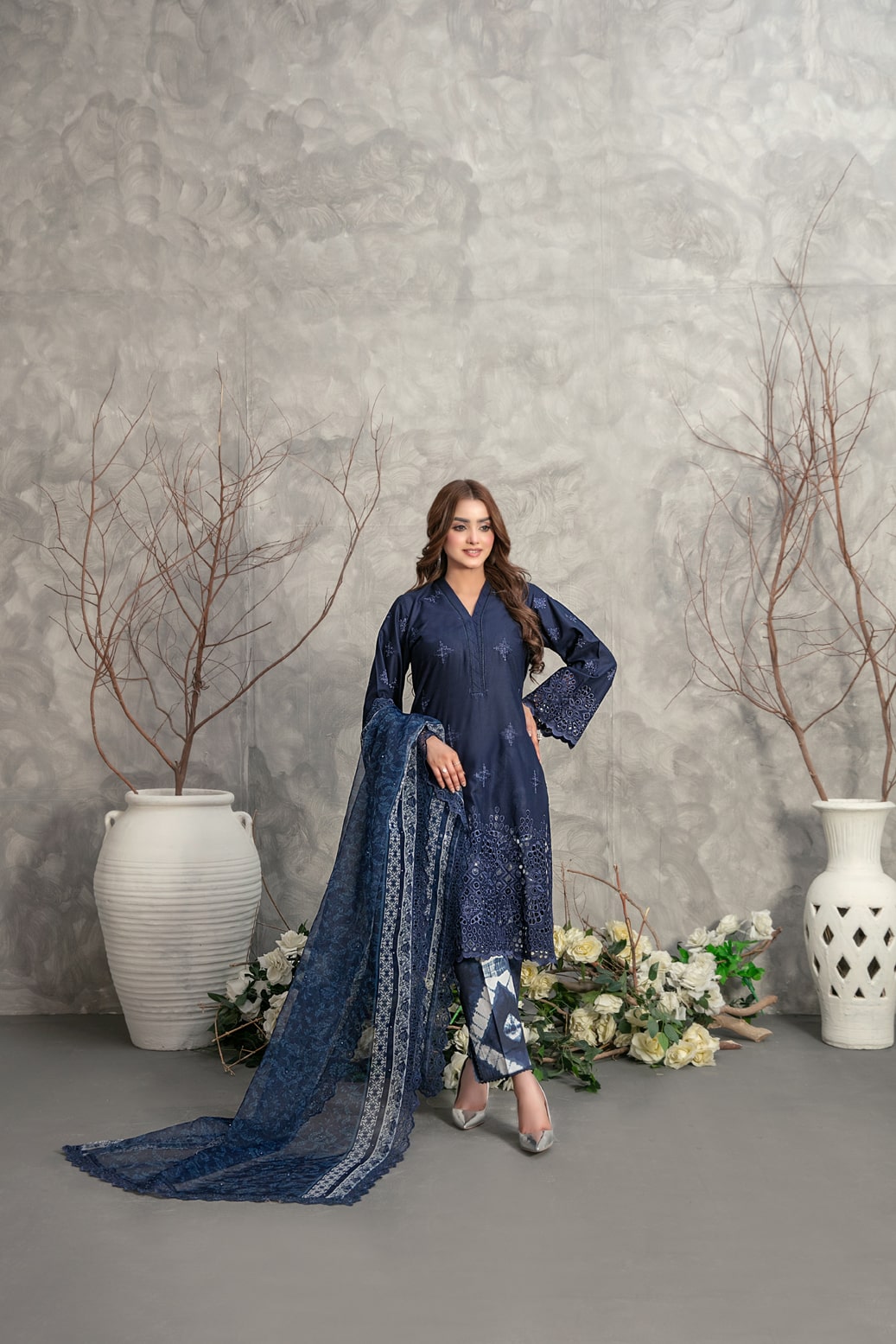 Tawakkal Fabrics 3 Piece Stitched Heavy Schiffli Embroidered Lawn Suit - D-2930