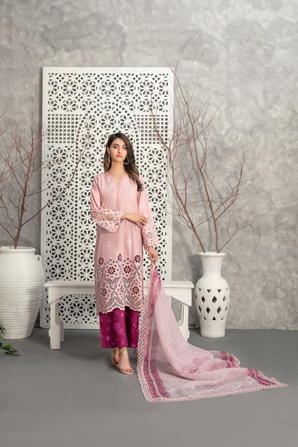 Tawakkal Fabrics 3 Piece Stitched Heavy Schiffli Embroidered Lawn Suit - D-2932