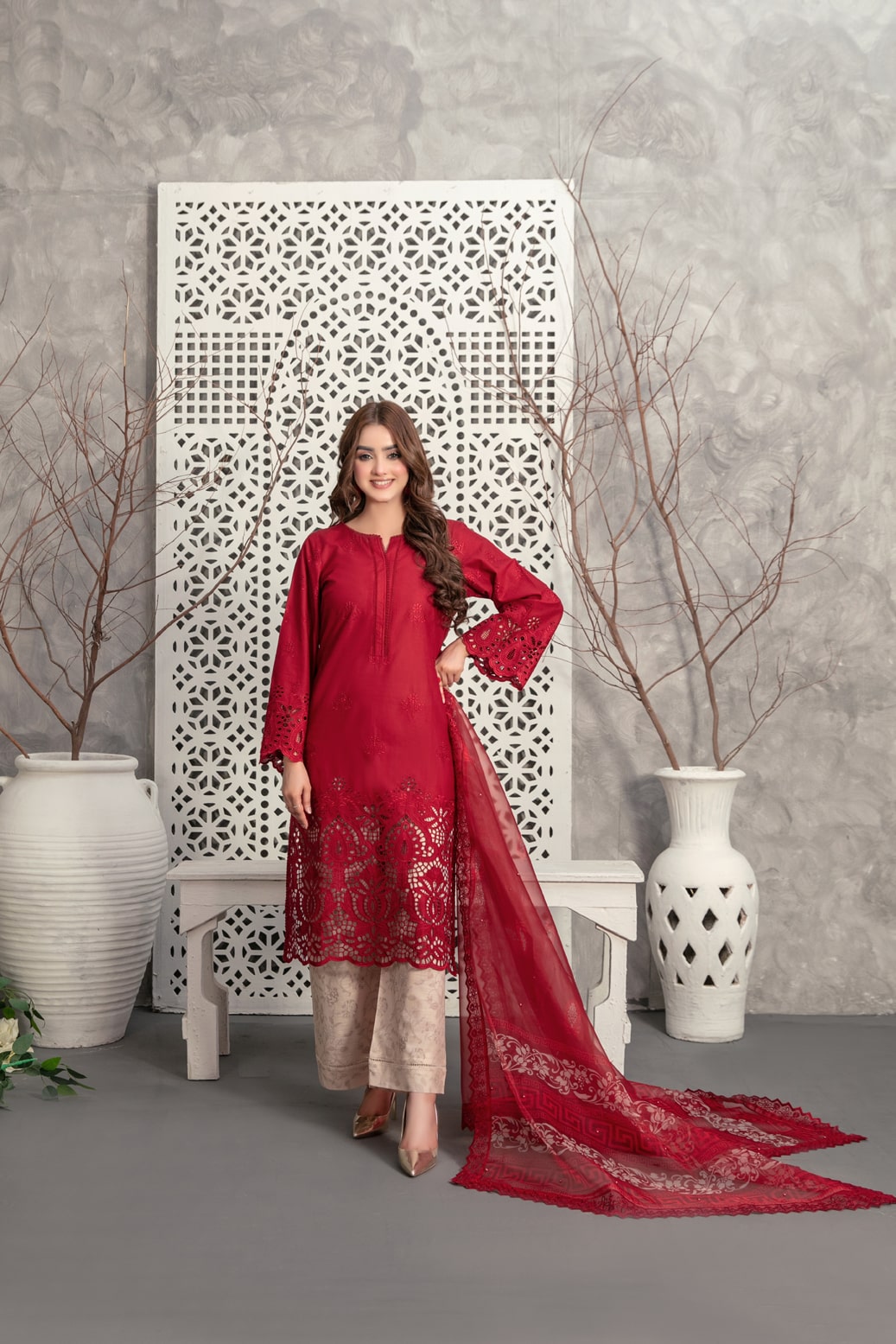 Tawakkal Fabrics 3 Piece Stitched Heavy Schiffli Embroidered Lawn Suit - D-2933