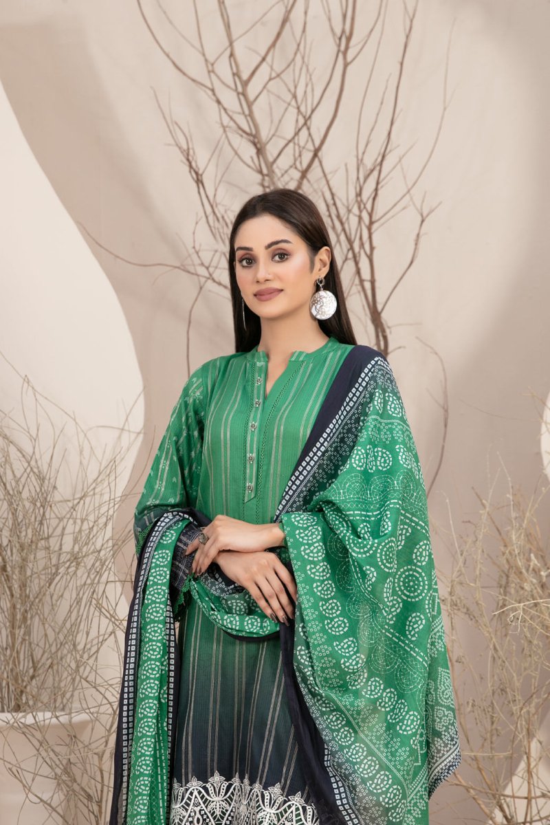 Tawakkal Fabrics 3 Piece Stitched Embroidered Digital Printed Lawn Zari Line Suit - D-2959
