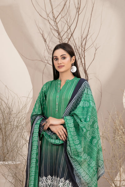Tawakkal Fabrics 3 Piece Stitched Embroidered Digital Printed Lawn Zari Line Suit - D-2959