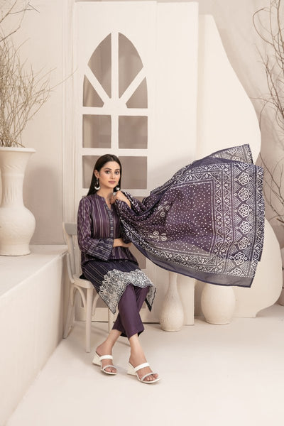 Tawakkal Fabrics 3 Piece Stitched Embroidered Digital Printed Lawn Zari Line Suit - D-2963