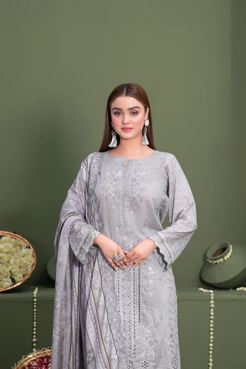 Tawakkal Fabrics 3 Piece Stitched Embroidered Digital Printed Lawn Suit - D-3058