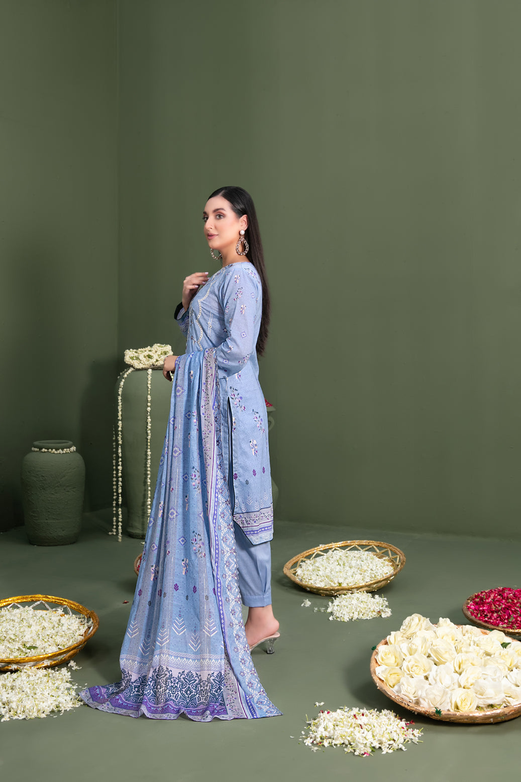 Tawakkal Fabrics 3 Piece Stitched Embroidered Digital Printed Lawn Suit - D-3059