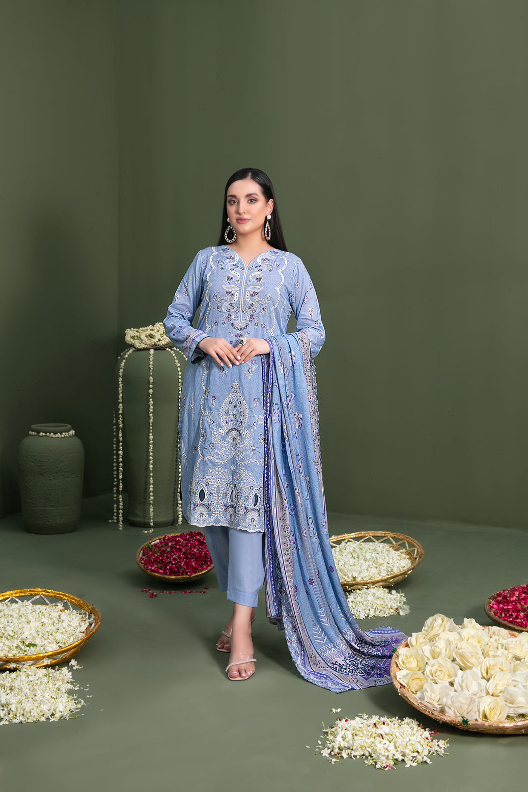 Tawakkal Fabrics 3 Piece Stitched Embroidered Digital Printed Lawn Suit - D-3059