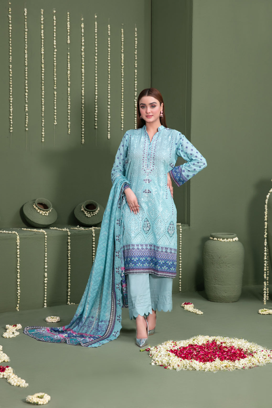 Tawakkal Fabrics 3 Piece Stitched Embroidered Digital Printed Lawn Suit - D-3064