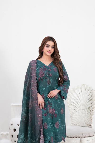 Tawakkal Fabrics 3 Piece Stitched Embroidered Digital Printed Lawn Suit - D-3154