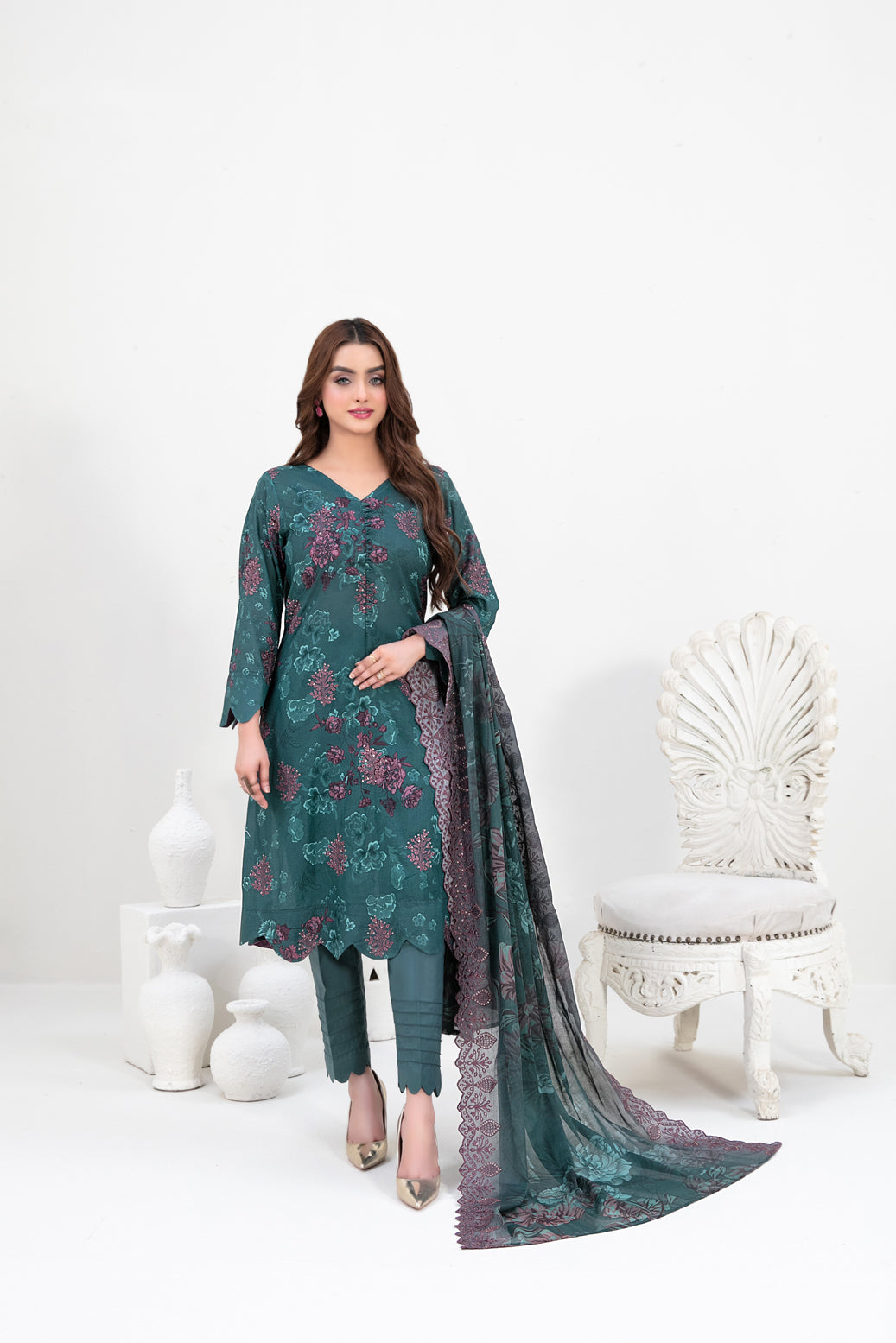 Tawakkal Fabrics 3 Piece Stitched Embroidered Digital Printed Lawn Suit - D-3154