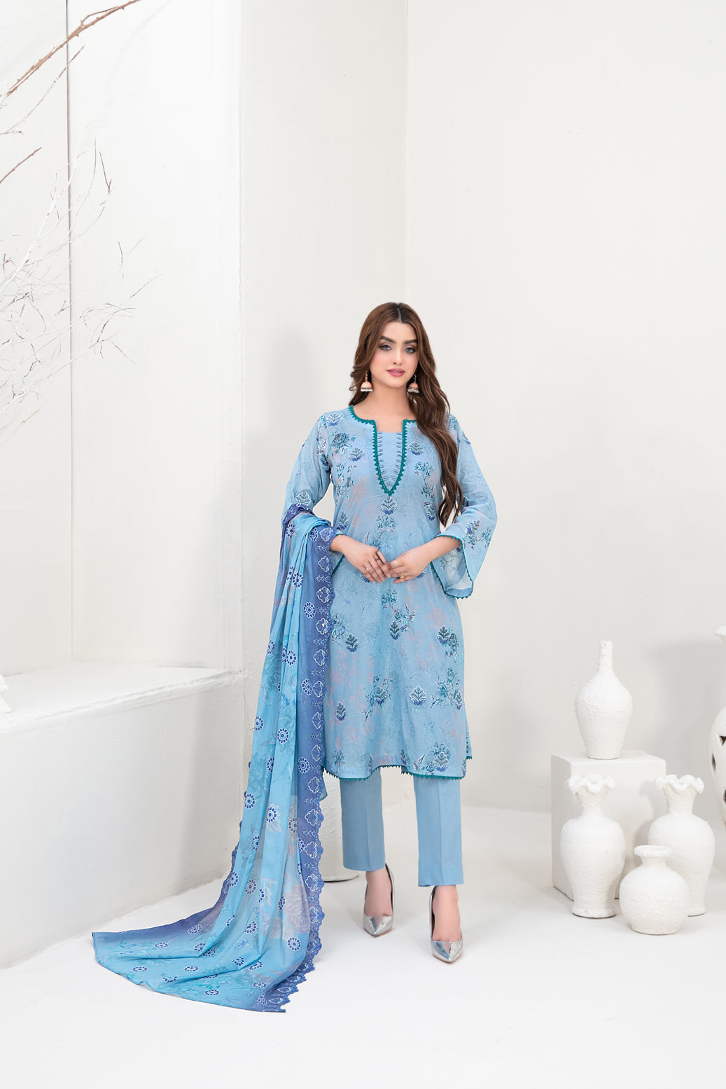 Tawakkal Fabrics 3 Piece Stitched Embroidered Digital Printed Lawn Suit - D-3156