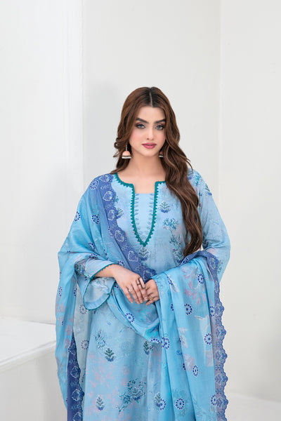 Tawakkal Fabrics 3 Piece Stitched Embroidered Digital Printed Lawn Suit - D-3156