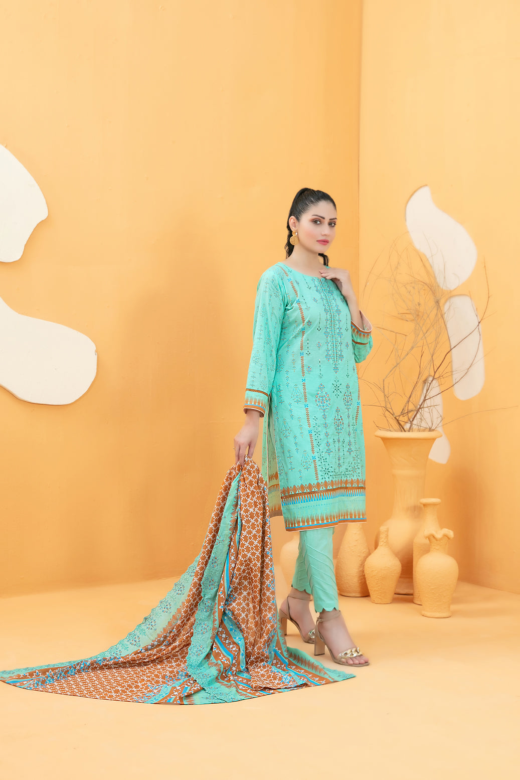 Tawakkal Fabrics 3 Piece Stitched Embroidered Digital Printed Lawn Suit - D-3277