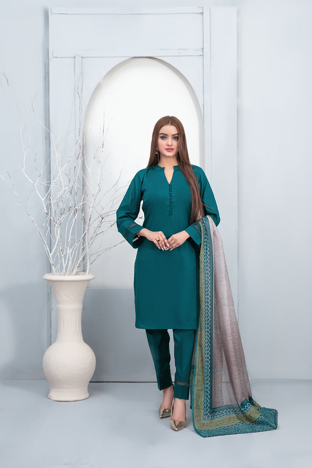 Tawakkal Fabrics 3 Piece Stitched Dyed Cotton Suit - D-3331