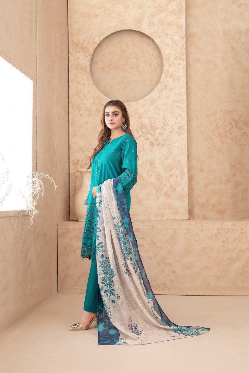 Tawakkal Fabrics 3 Piece Stitched Schiffli Embroidered Lawn Suit - D-3511