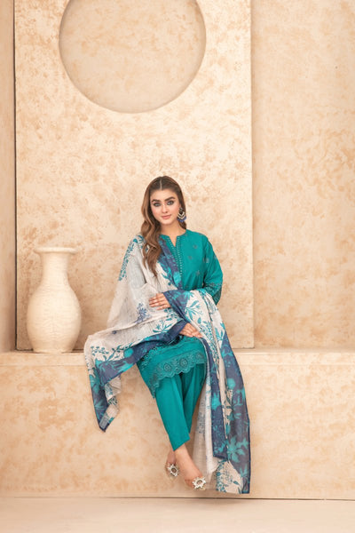 Tawakkal Fabrics 3 Piece Stitched Schiffli Embroidered Lawn Suit - D-3511