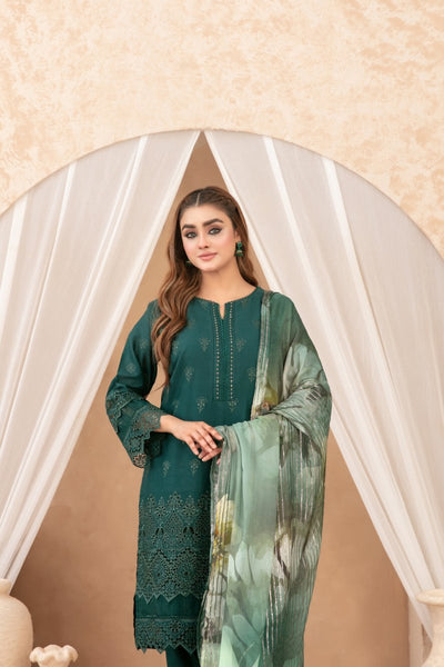 Tawakkal Fabrics 3 Piece Stitched Schiffli Embroidered Lawn Suit - D-3516