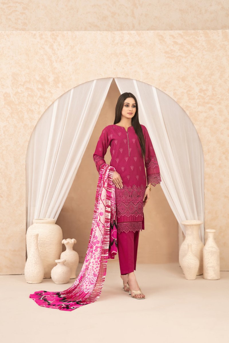 Tawakkal Fabrics 3 Piece Stitched Schiffli Embroidered Lawn Suit - D-3519