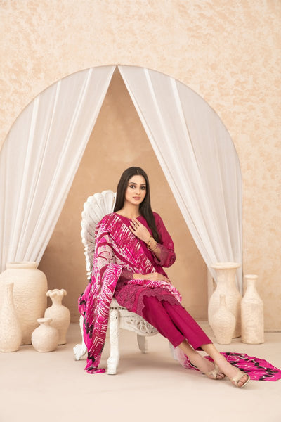 Tawakkal Fabrics 3 Piece Stitched Schiffli Embroidered Lawn Suit - D-3519