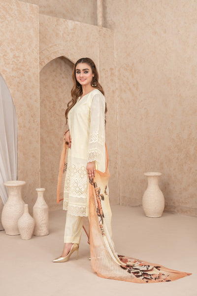 Tawakkal Fabrics 3 Piece Stitched Schiffli Embroidered Lawn Suit - D-3520
