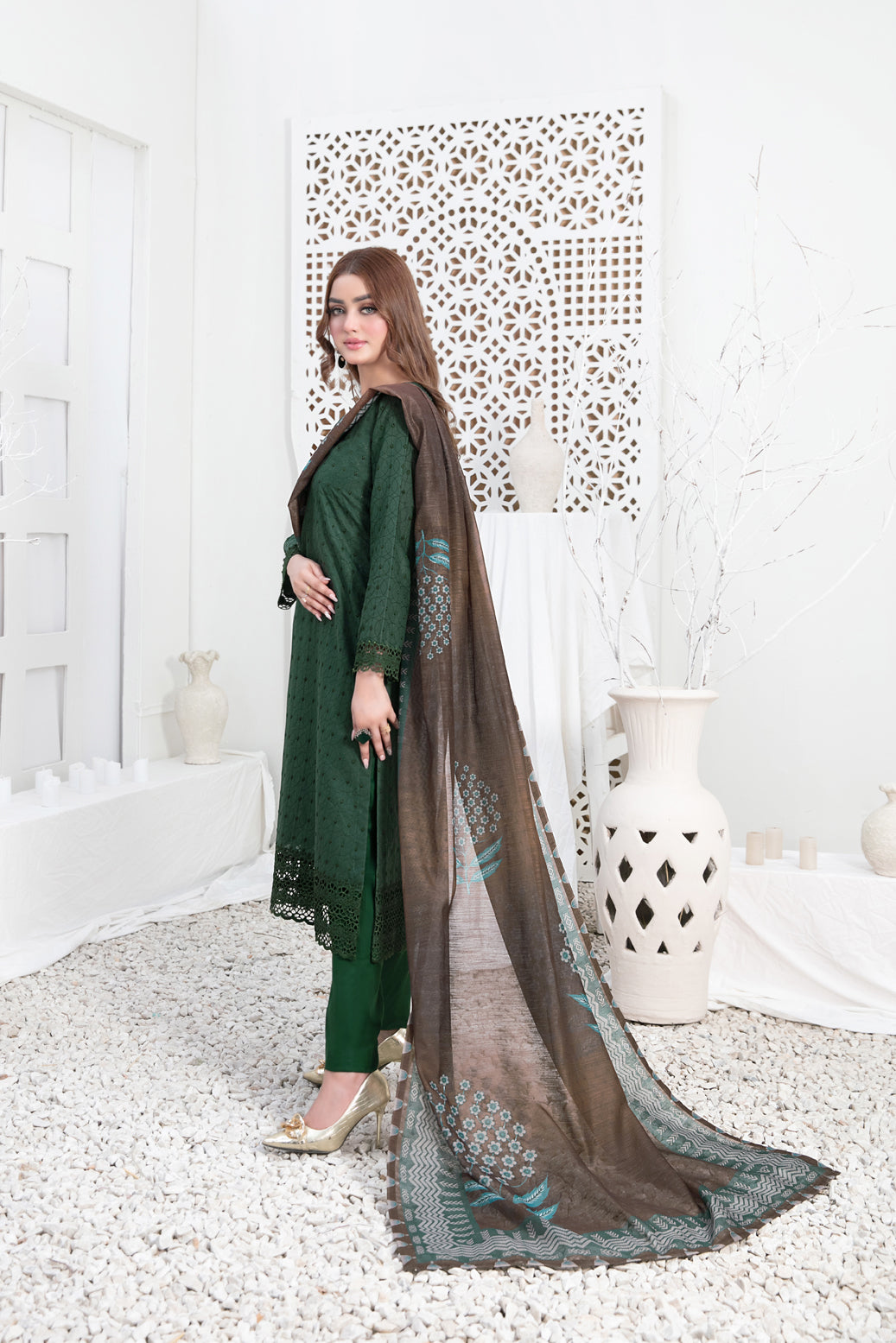 Tawakkal Fabrics 3 Piece Stitched Schiffli Embroidered Lawn Suit - D-3543