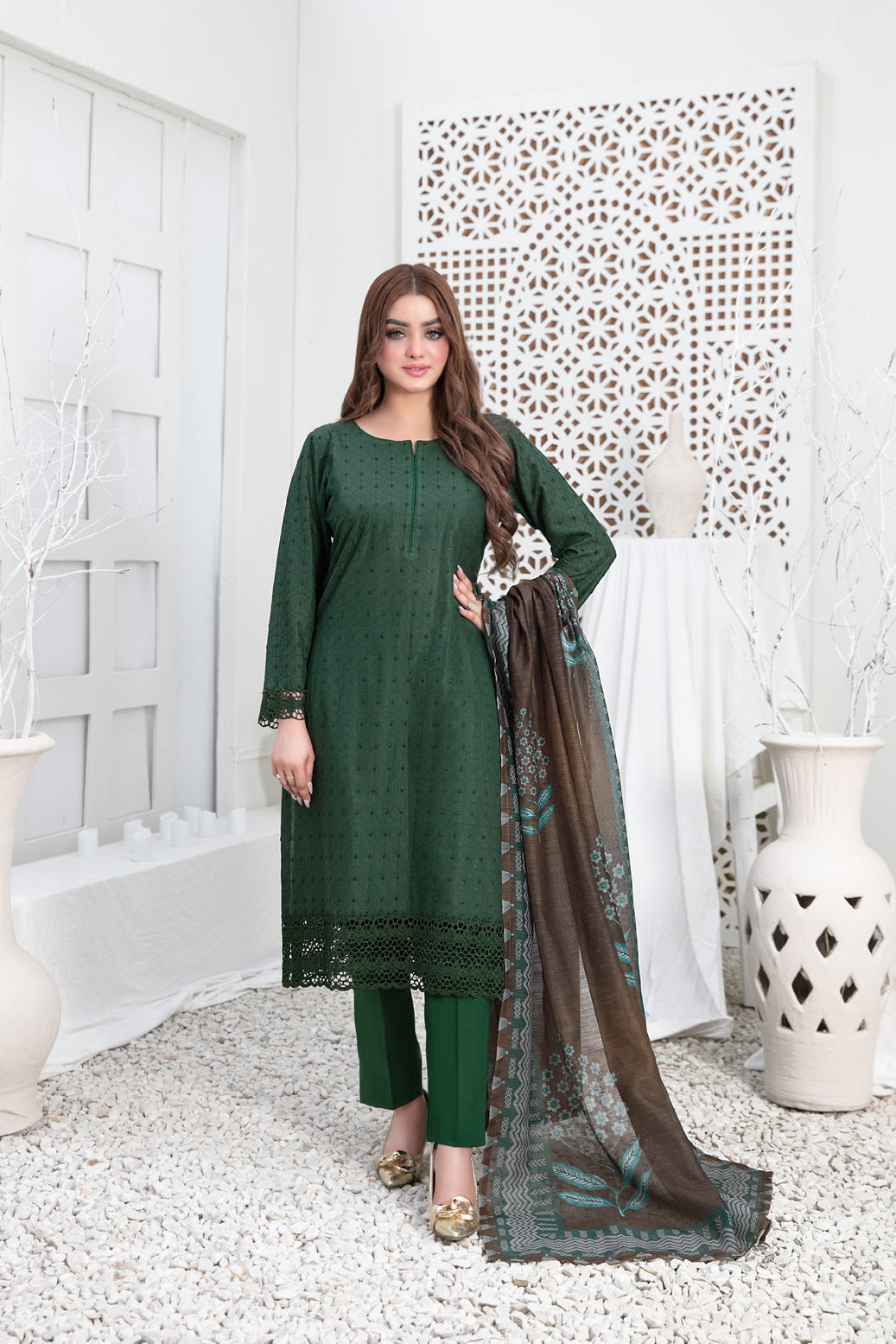 Tawakkal Fabrics 3 Piece Stitched Schiffli Embroidered Lawn Suit - D-3543