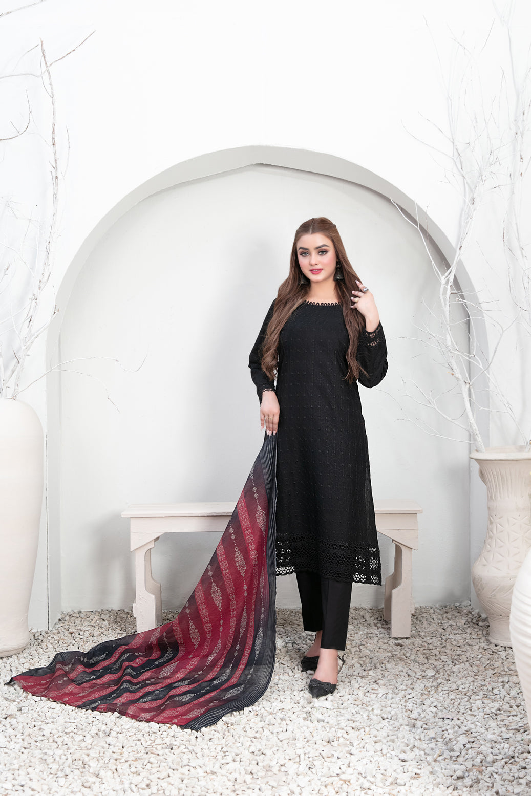 Tawakkal Fabrics 3 Piece Stitched Schiffli Embroidered Lawn Suit - D-3547