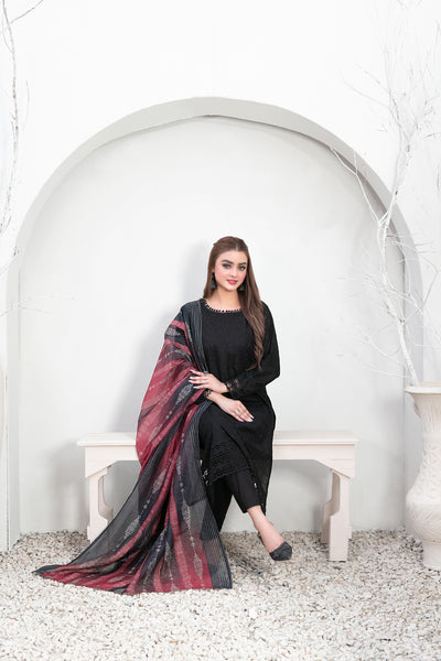 Tawakkal Fabrics 3 Piece Stitched Schiffli Embroidered Lawn Suit - D-3547