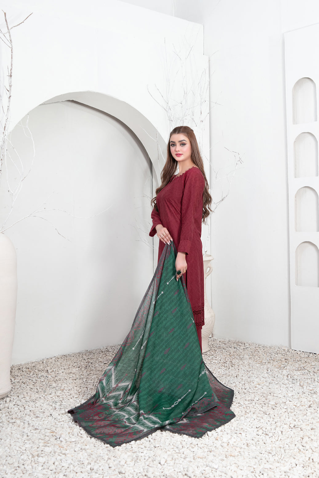 Tawakkal Fabrics 3 Piece Stitched Schiffli Embroidered Lawn Suit - D-3550