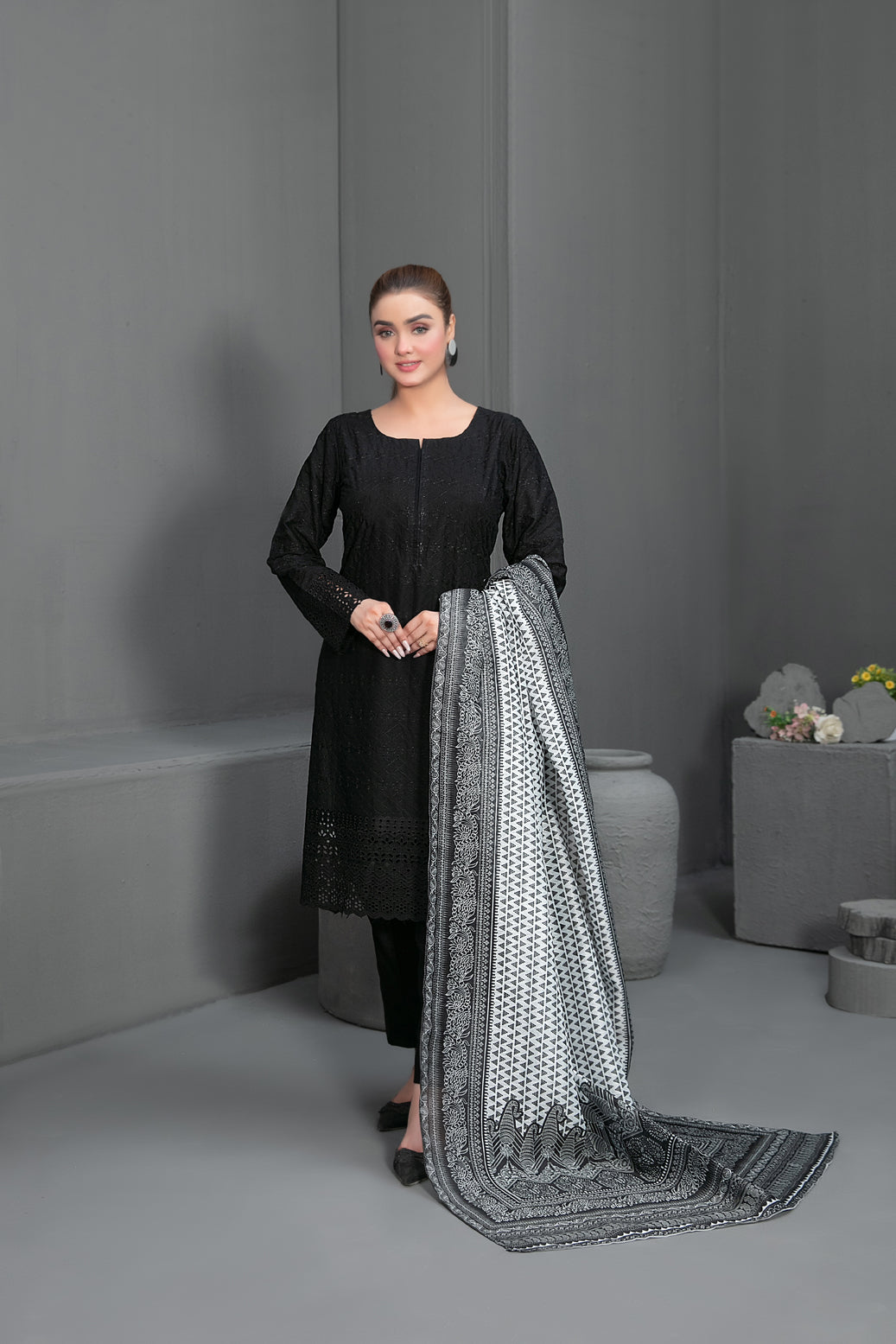 Tawakkal Fabrics 3 Piece Stitched Schiffli Embroidered Suit - D-3566