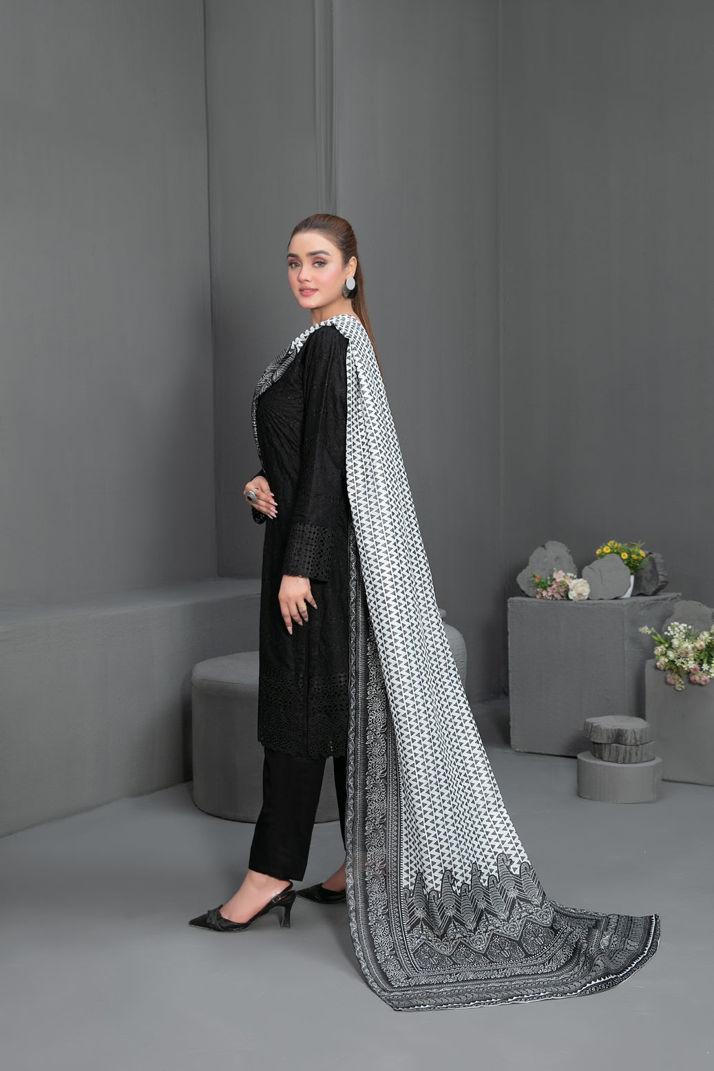 Tawakkal Fabrics 3 Piece Stitched Schiffli Embroidered Suit - D-3566