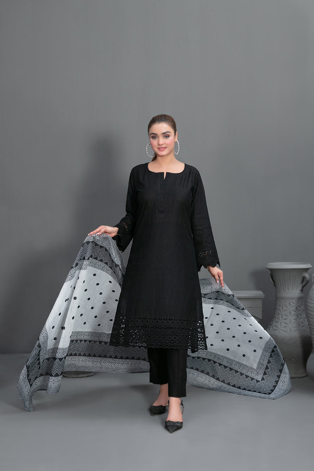 Tawakkal Fabrics 3 Piece Stitched Schiffli Embroidered Suit - D-3572