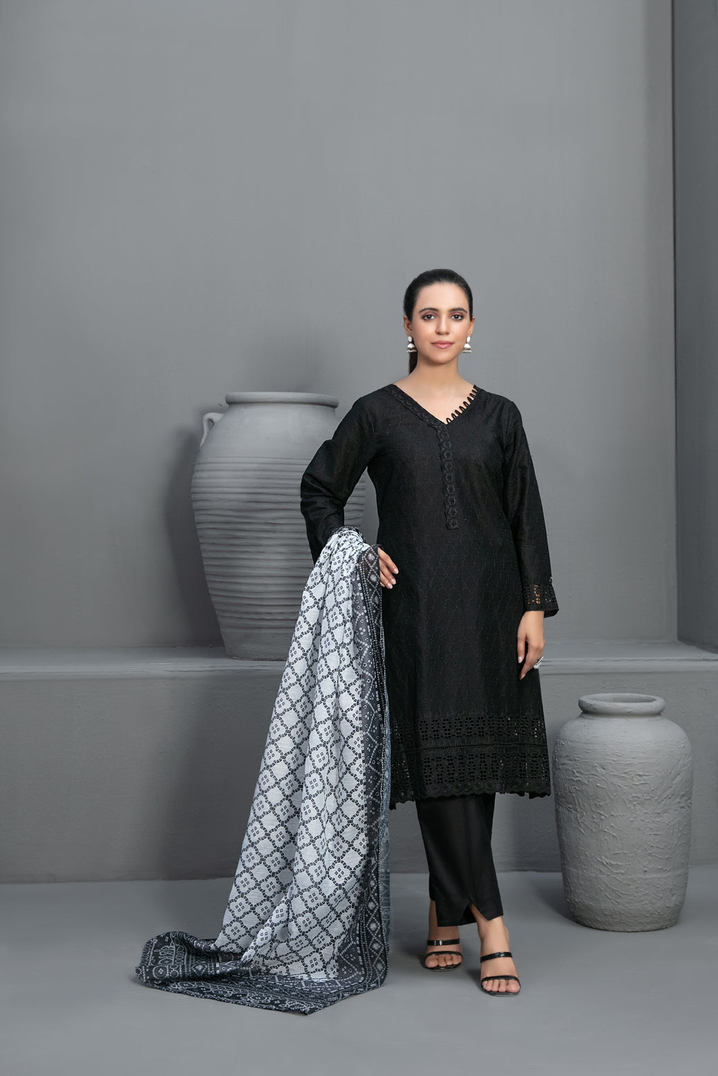 Tawakkal Fabrics 3 Piece Stitched Schiffli Embroidered Suit - D-3574