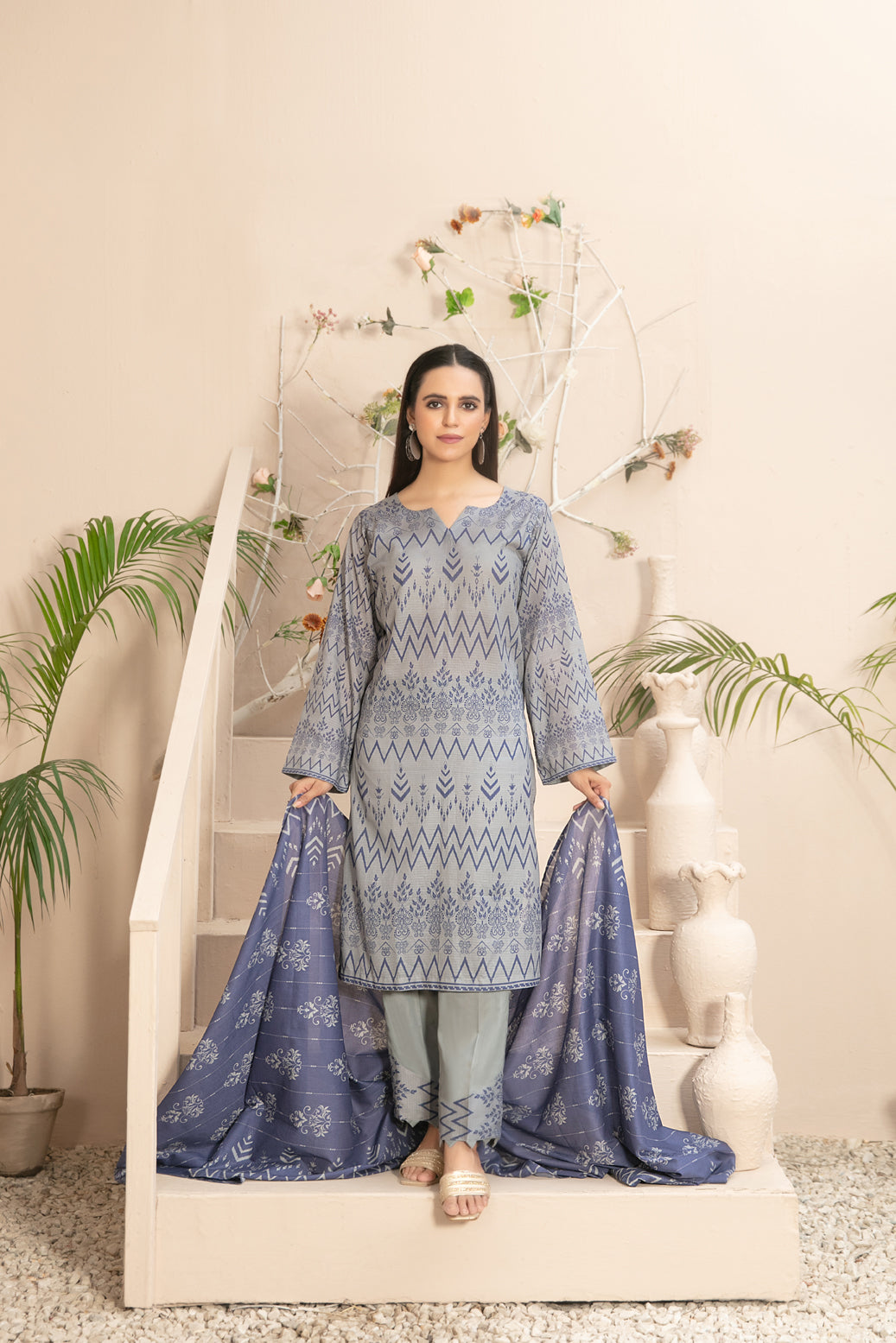 Tawakkal Fabrics 3 Piece Stitched Digital Printed Slub Lawn Suit - D-3595