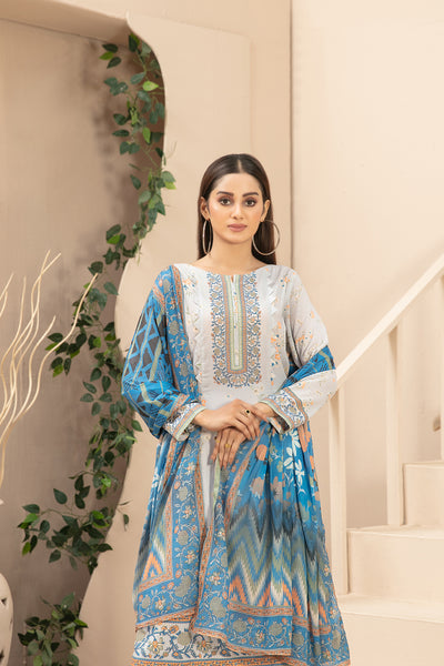 Tawakkal Fabrics 3 Piece Stitched Digital Printed Slub Lawn Suit - D-3602