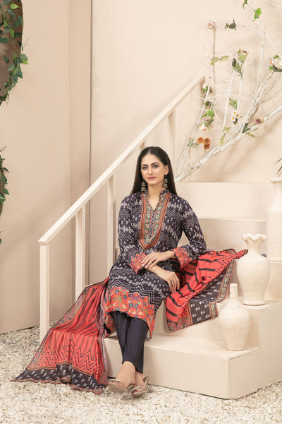 Tawakkal Fabrics 3 Piece Stitched Digital Printed Slub Lawn Suit - D-3603