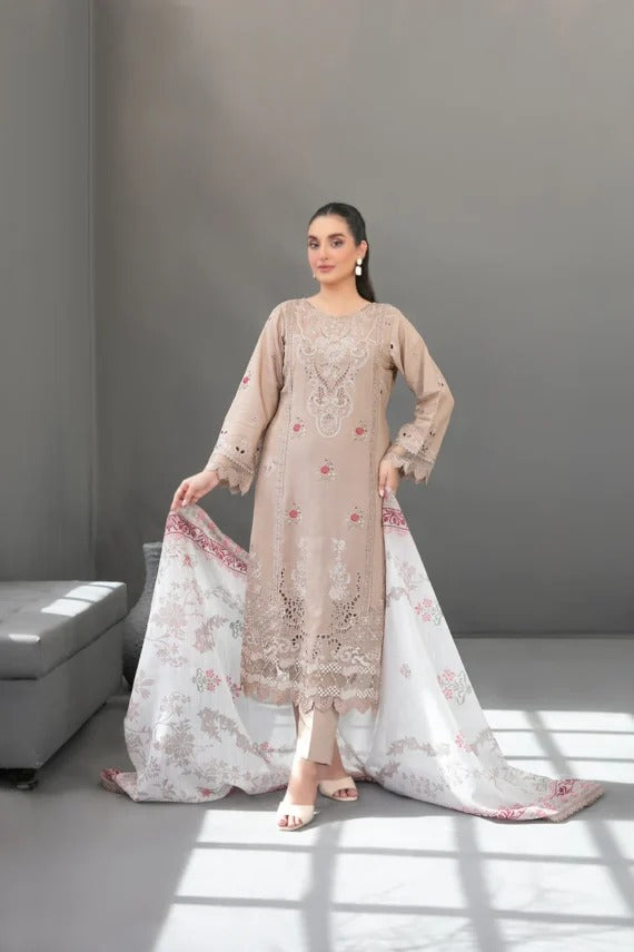 Tawakkal Fabrics 3 Piece Stitched Fancy Embroidered Slub Viscose Suit - D-3617