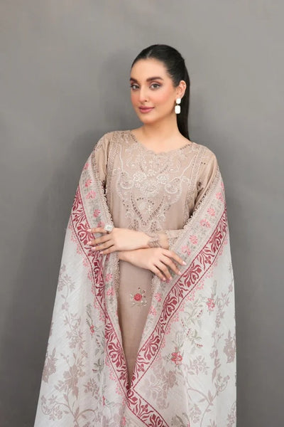 Tawakkal Fabrics 3 Piece Stitched Fancy Embroidered Slub Viscose Suit - D-3617