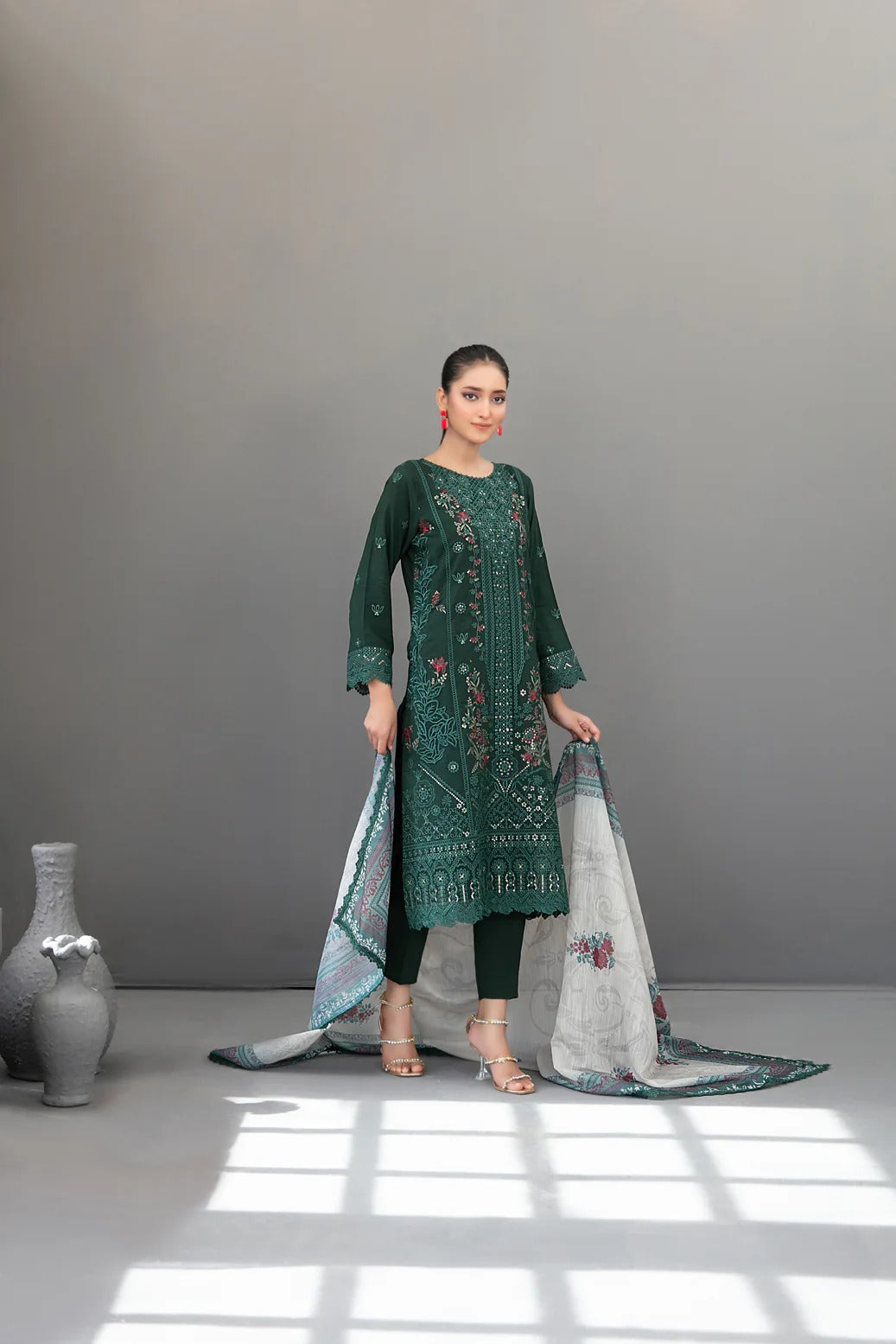 Tawakkal Fabrics 3 Piece Stitched Fancy Embroidered Slub Viscose Suit - D-3618