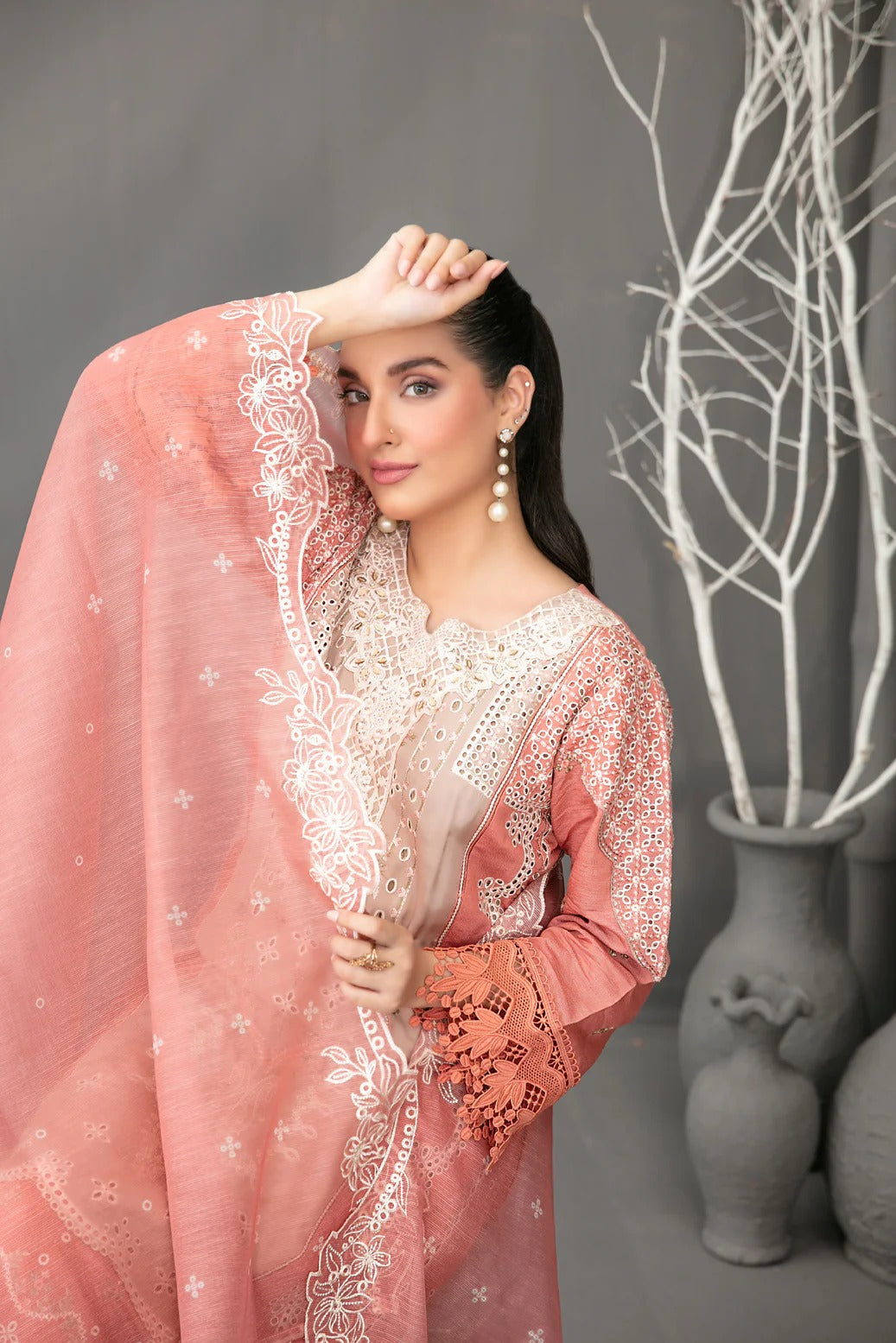 Tawakkal Fabrics 3 Piece Stitched Fancy Embroidered Slub Viscose Suit - D-3619