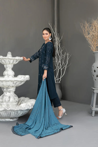 Tawakkal Fabrics 3 Piece Stitched Fancy Embroidered Slub Viscose Suit - D-3621