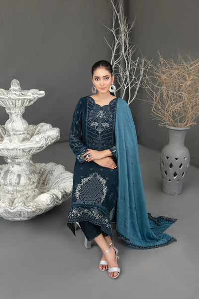 Tawakkal Fabrics 3 Piece Stitched Fancy Embroidered Slub Viscose Suit - D-3621