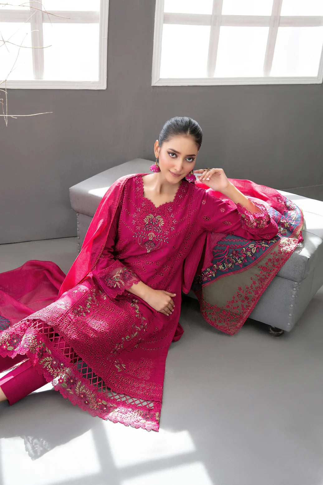 Tawakkal Fabrics 3 Piece Stitched Fancy Embroidered Slub Viscose Suit - D-3622