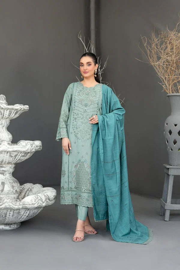 Tawakkal Fabrics 3 Piece Stitched Fancy Embroidered Slub Viscose Suit - D-3623