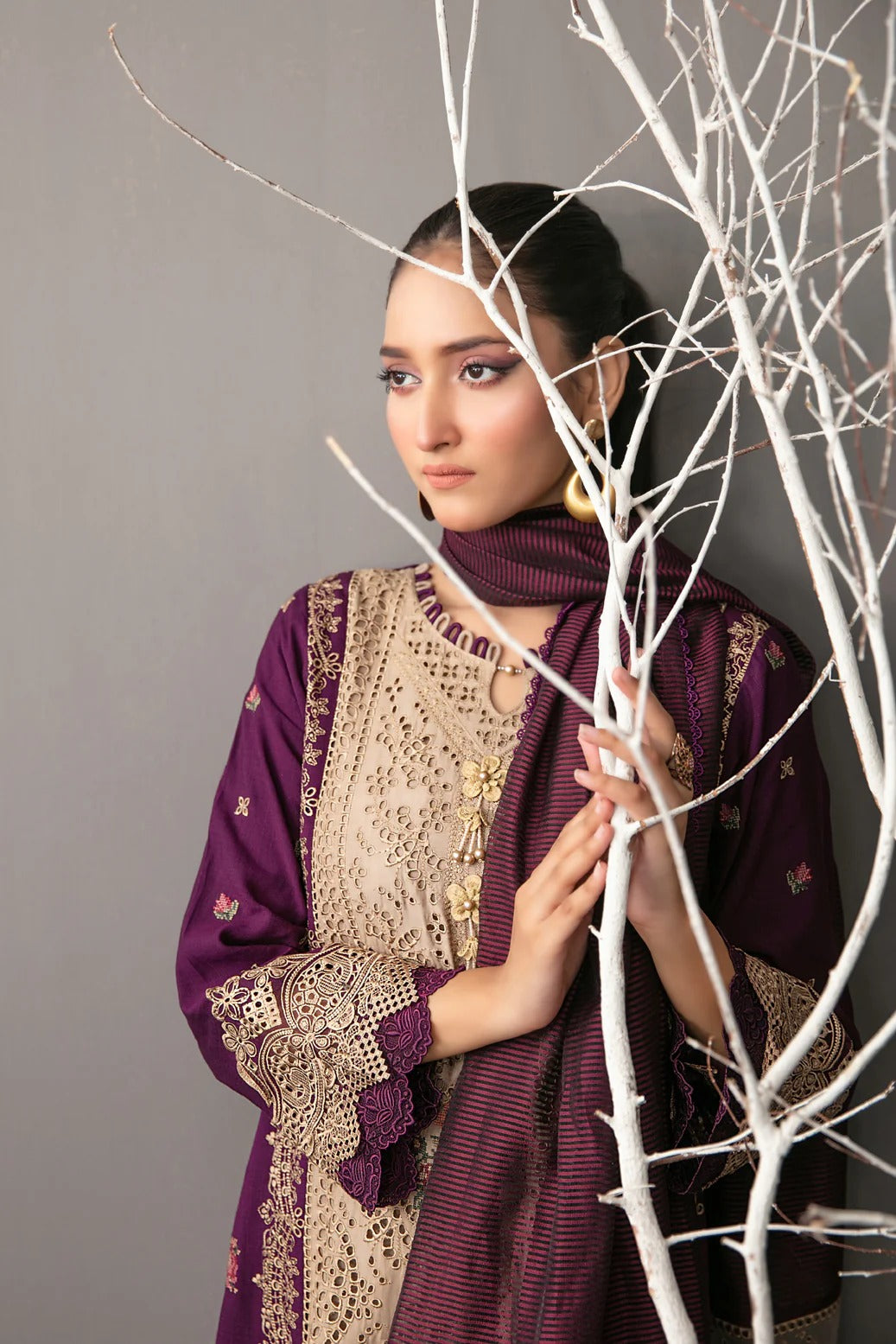 Tawakkal Fabrics 3 Piece Stitched Fancy Embroidered Slub Viscose Suit - D-3624