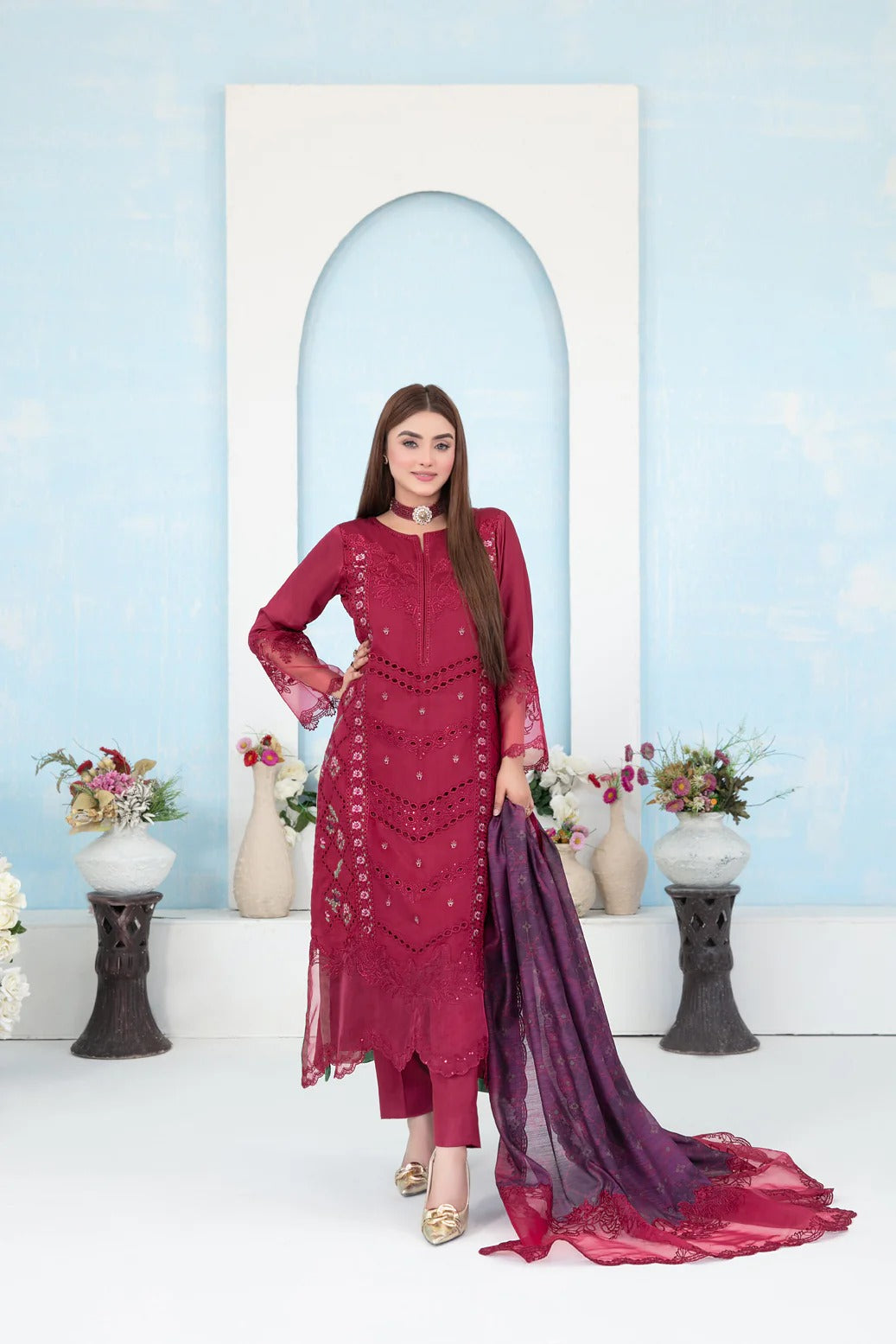 Tawakkal Fabrics 3 Piece Stitched Fancy Embroidered Belgian Viscose Suit - D-3626