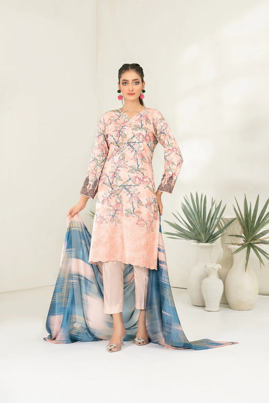 Tawakkal Fabrics 3 Piece Stitched Embroidered Digital Printed Viscose Suit - D-3681