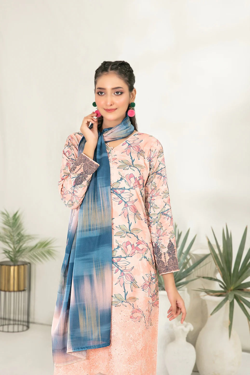 Tawakkal Fabrics 3 Piece Stitched Embroidered Digital Printed Viscose Suit - D-3681